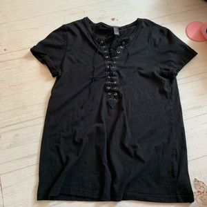 Black lace up shirt